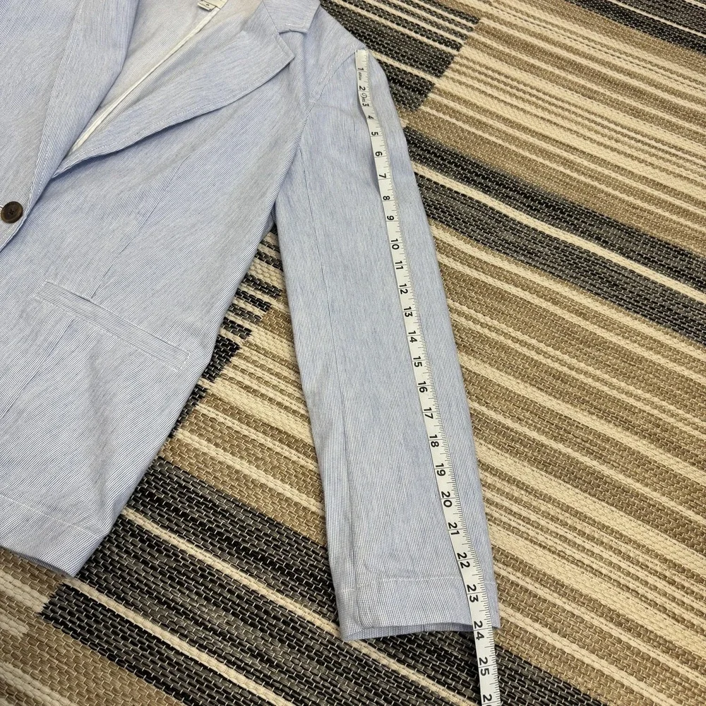 J‎ Crew Blazer Women's 6 Blue Striped Seersucker Linen Blend Lightweight Relaxed - Picture 13 of 15
